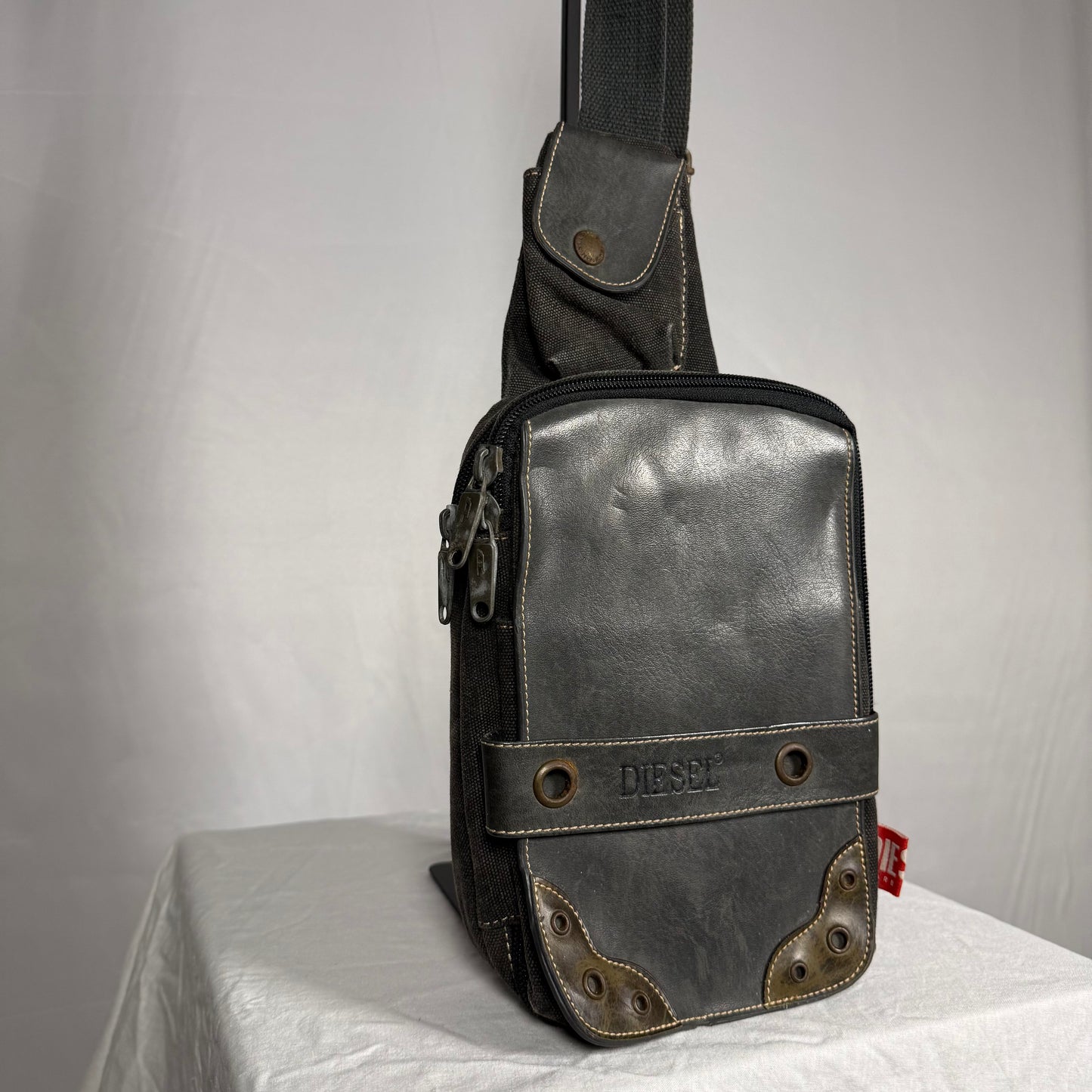 Vintage Diesel Sling Bag Y2K Canvas & Leather Utility Crossbody