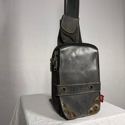 Vintage Diesel Sling Bag Y2K Canvas & Leather Utility Crossbody