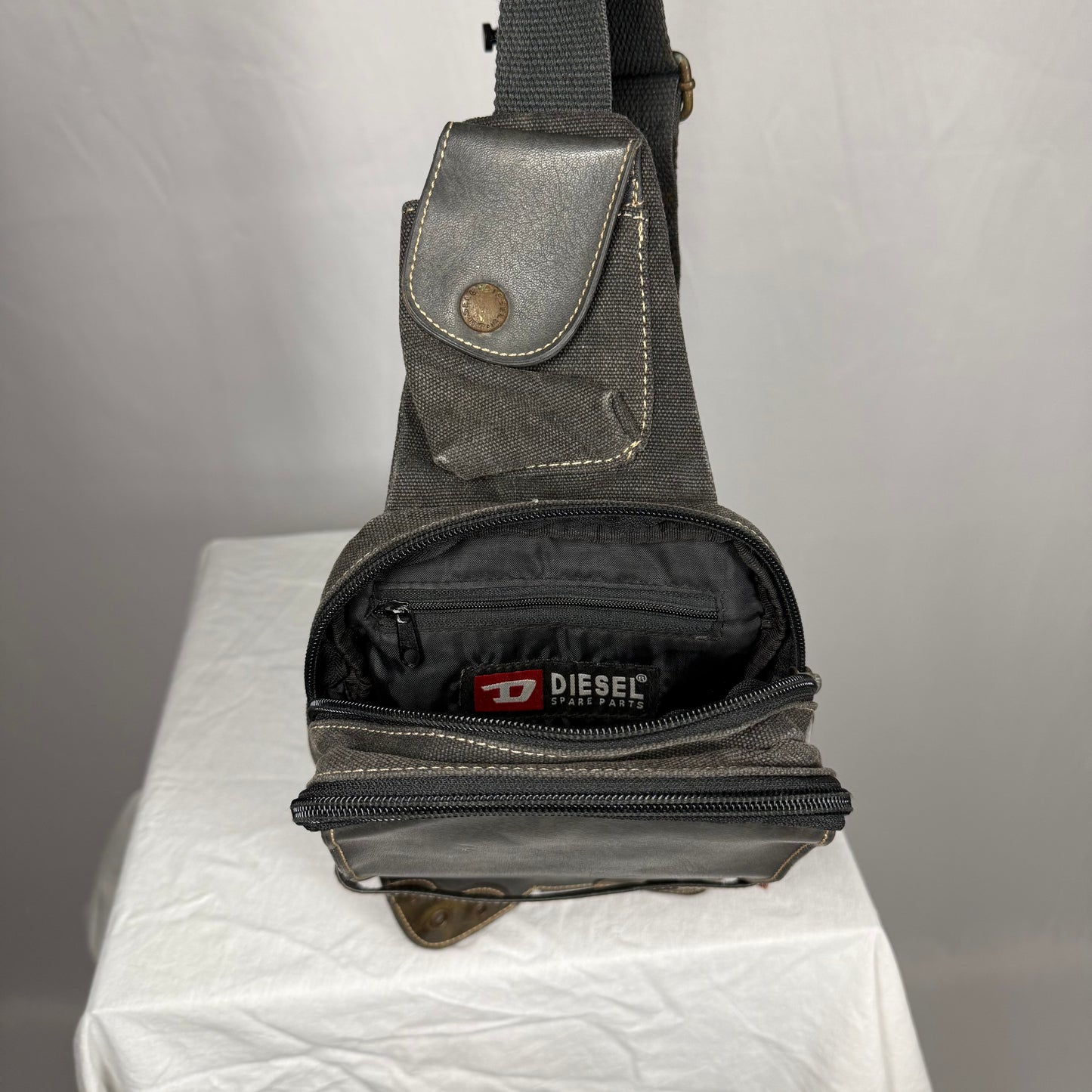Vintage Diesel Sling Bag Y2K Canvas & Leather Utility Crossbody