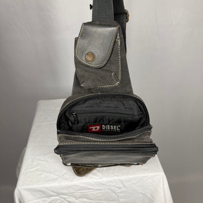 Vintage Diesel Sling Bag Y2K Canvas & Leather Utility Crossbody