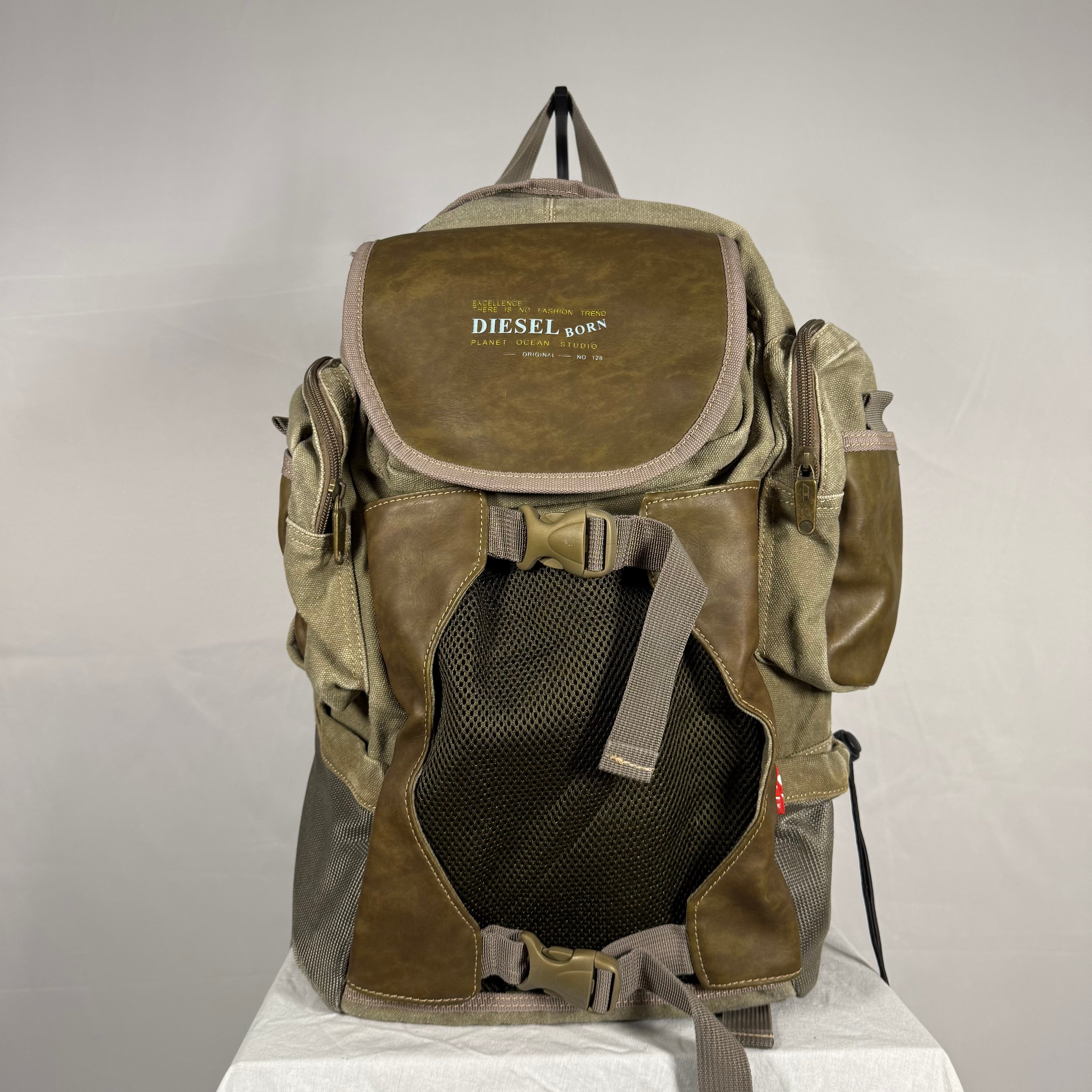 Y2K Vintage Diesel Utility Cargo Backpack – Canvas & Leather Multi
