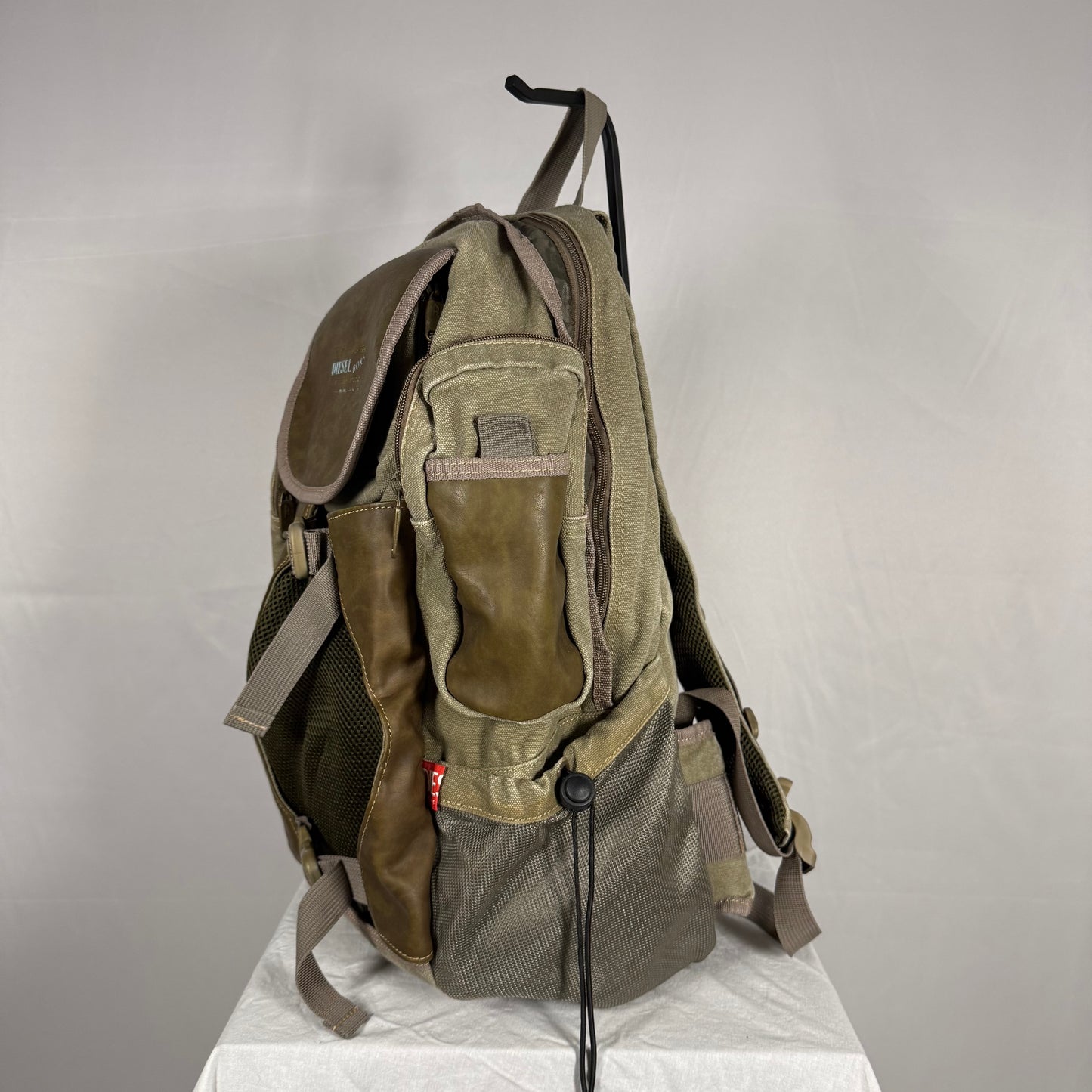 Y2K Vintage Diesel Utility Cargo Backpack – Canvas & Leather Multi Pocket Bag