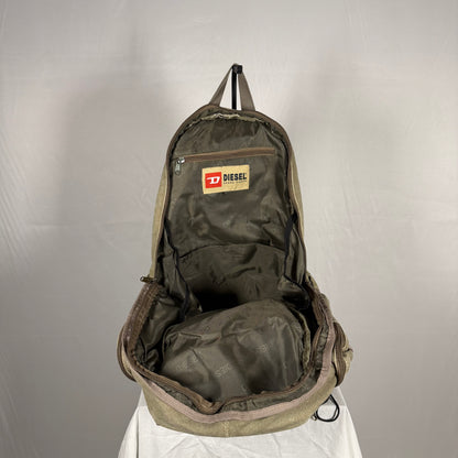 Y2K Vintage Diesel Utility Cargo Backpack – Canvas & Leather Multi Pocket Bag