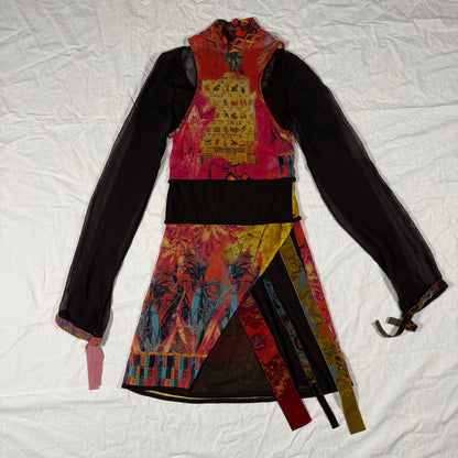 Y2K Save the Queen Layered Mesh Tunic Top - Graphic Print