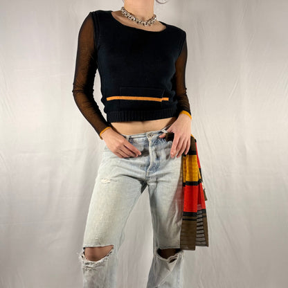 Y2K Vintage Cop Copine Knit & Mesh Long Sleeve Top – Layered Minimalist