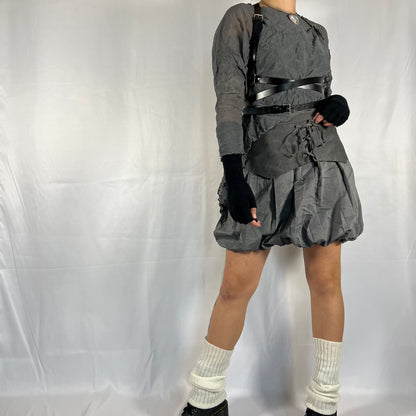Y2K Cop Copine Bubble Skirt &amp; Corset Belt Set – Layered Utility