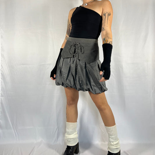 Y2K Cop Copine Techwear Bubble Skirt and Corset Belt Set Cyber Rave Gorpcore Layered Skirt Set