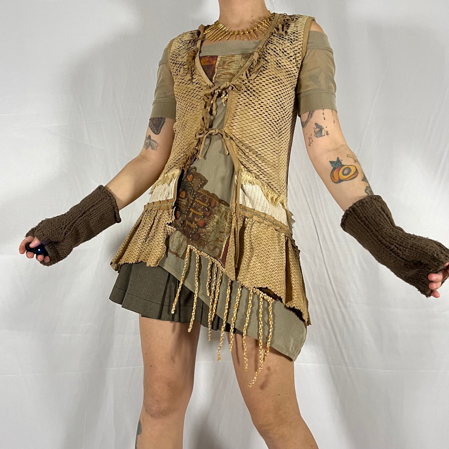 Y2K Save The Queen Coquette Earth Fairy Balletcore Deconstructed Patchwork Apocalyptic Leather Vest