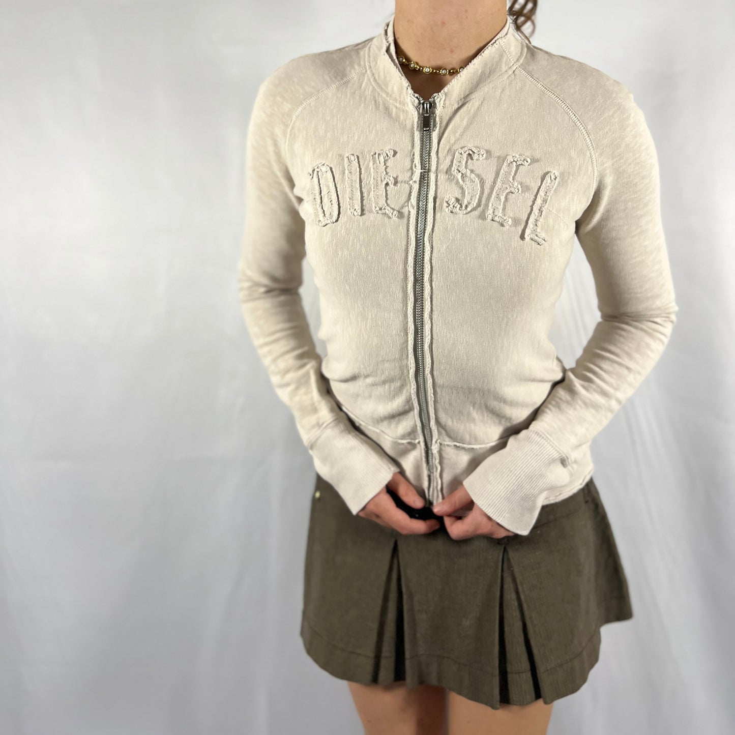 Y2K Diesel Zip Up Sweater Coquette Balletcore Distressed Pastel Soft Grunge Minimalist Cardigan Sweater