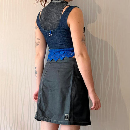Y2K Cop Copine Asymmetrical Utility Skirt – PVC Logo Detail