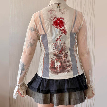 Late 90s / Early Y2K Save the Queen Sheer Mesh Blouse – Ruffle Collar Detail