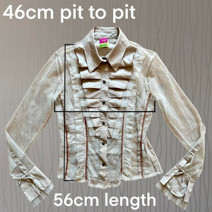 Late 90s / Early Y2K Save the Queen Sheer Mesh Blouse – Ruffle Collar Detail