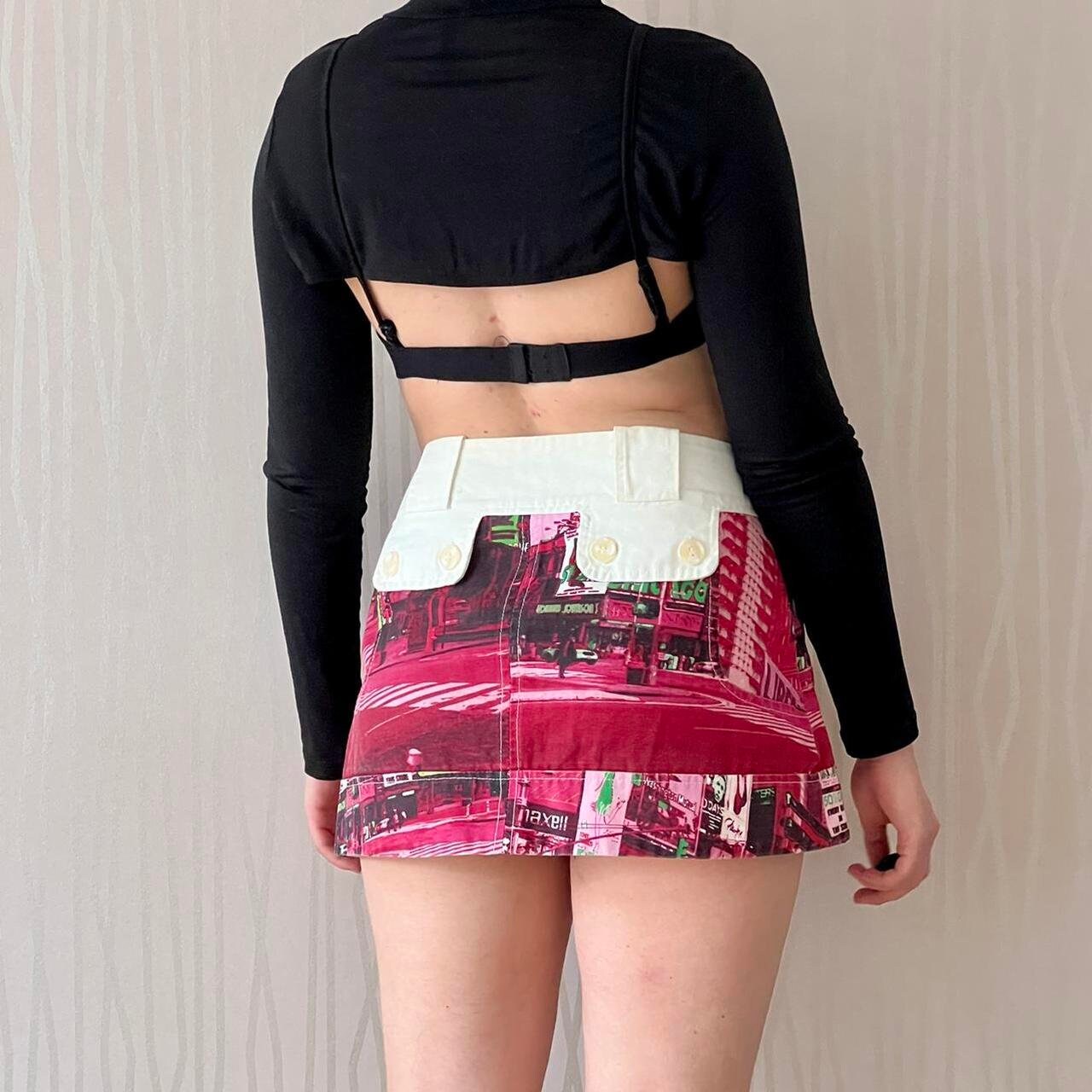 Custo Barcelona Mini Skirt Y2k Pink City Graphic Techwear Rave Pleated Skirt