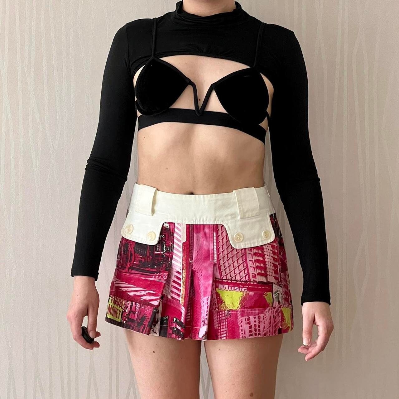 Custo Barcelona Mini Skirt Y2k Pink City Graphic Techwear Rave Pleated Skirt