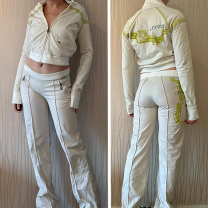 Y2K Diesel Tracksuit Two-Piece Set – Cream & Lime