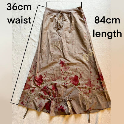 Y2K Cop Copine Printed Cargo Maxi Skirt – Gathered A-Line