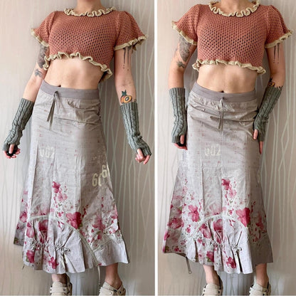 Y2K Cop Copine Printed Cargo Maxi Skirt – Gathered A-Line