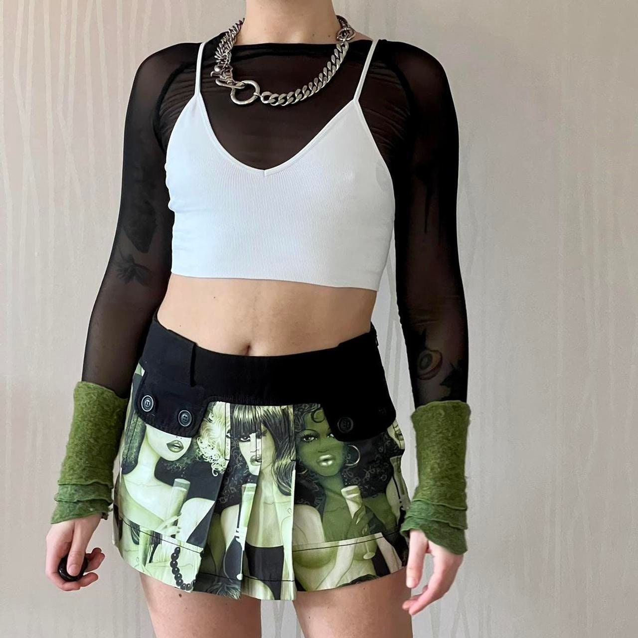 Custo Barcelona Mini Skirt Champagne Girls Graphic Techwear Utility Rave Micro Mini Skirt