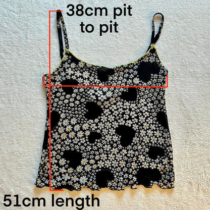 Y2K Moschino Lingerie Mesh Cami Top – Heart & Daisy Print