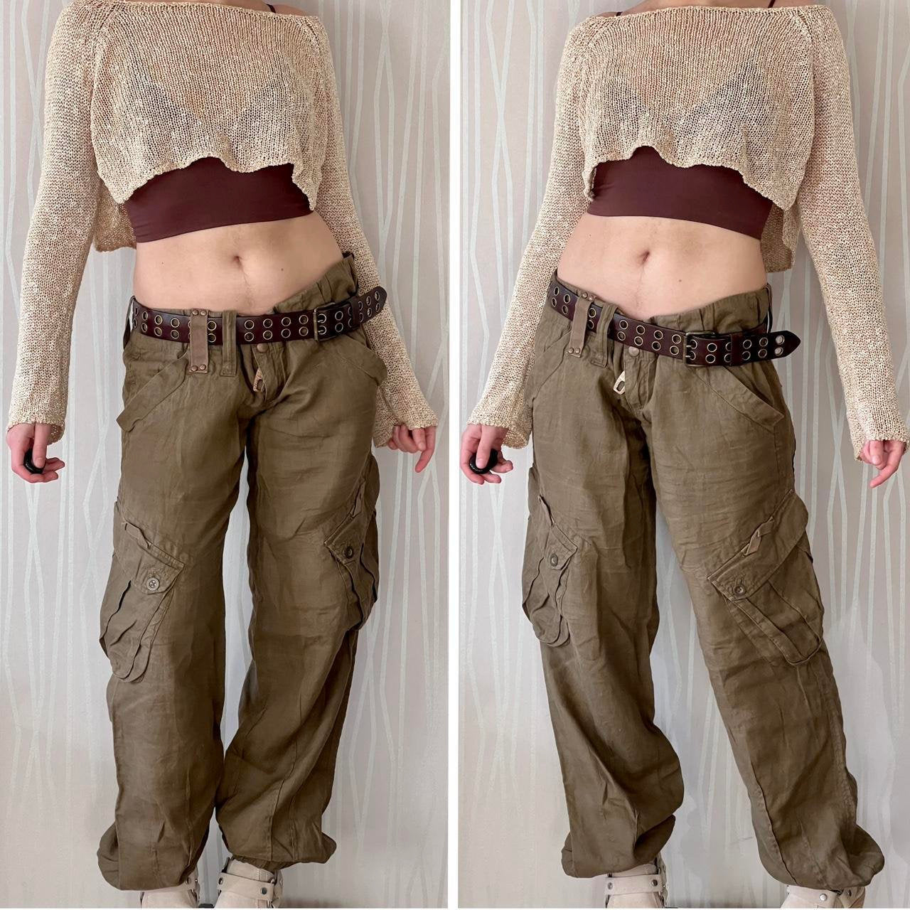 Miss Sixty Cargo Pants Y2K Cyber Techwear Utility Gorpcore Linen Baggy Boyfriend Pants