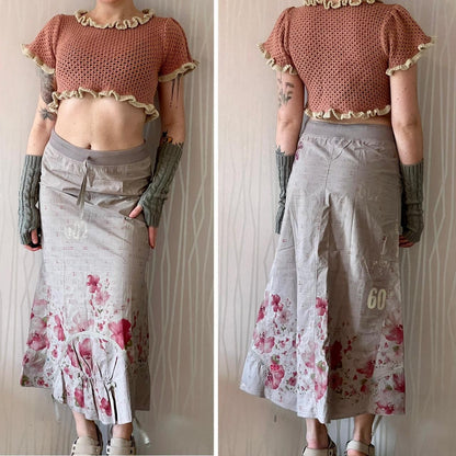 Y2K Cop Copine Printed Cargo Maxi Skirt – Gathered A-Line