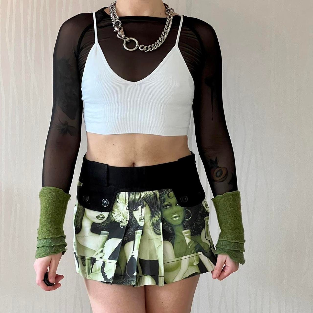 Custo Barcelona Mini Skirt Champagne Girls Graphic Techwear Utility Rave Micro Mini Skirt