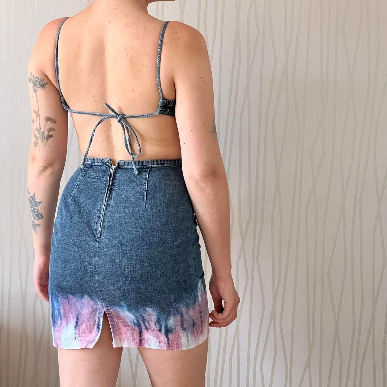 Miss Sixty Dress 90s Tie Dye Retro Backless Denim Mini Dress