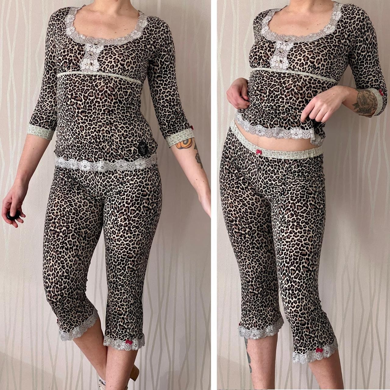 Vive Maria Pajama Set Coquette Two Piece PJ Set Pajama Set Leopard Print & Lace Top and Pants