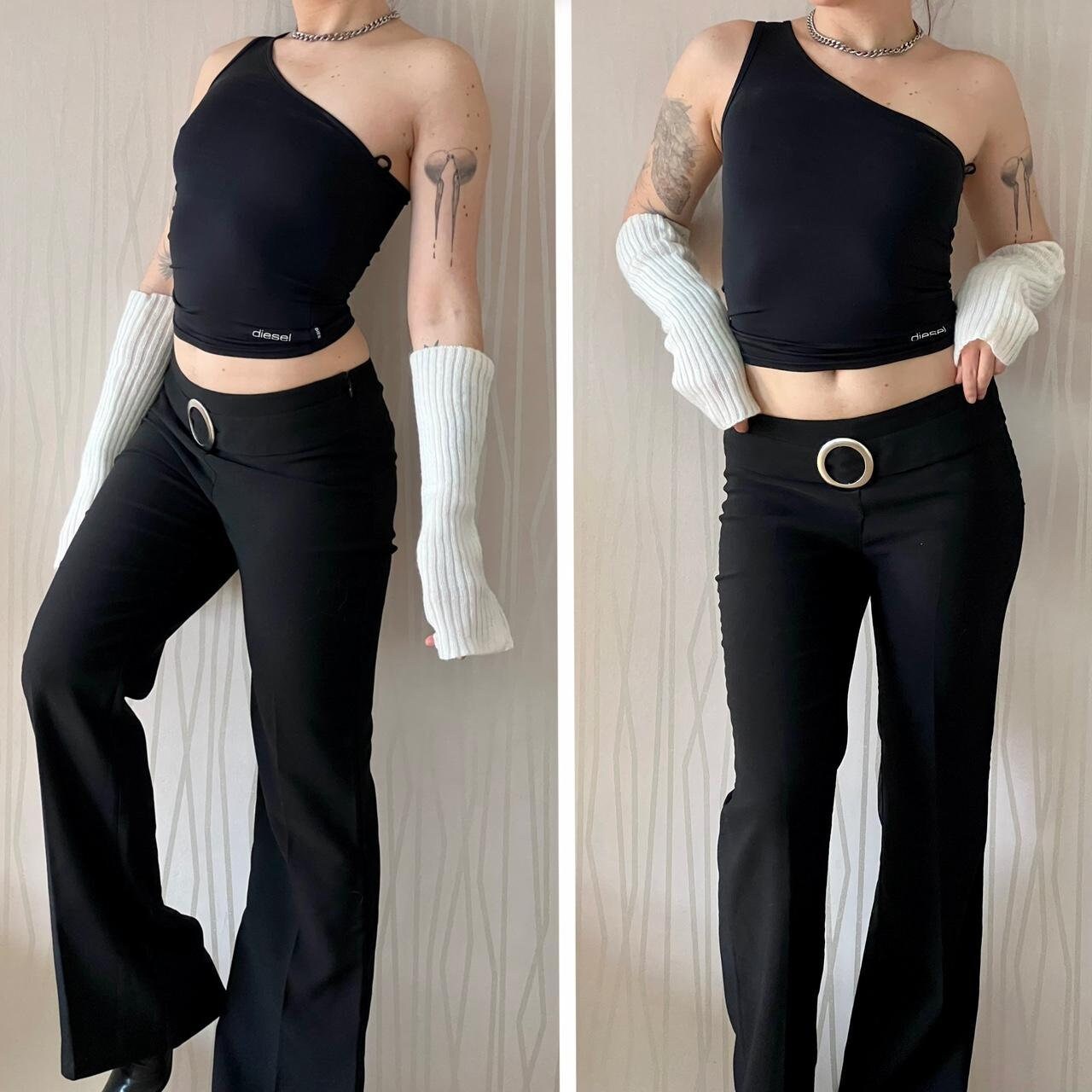 3 Suisses Flare Pants Cyber Y2K Minimal Belt Buckle Retro Low Rise Mid Rise Bootcut Trousers