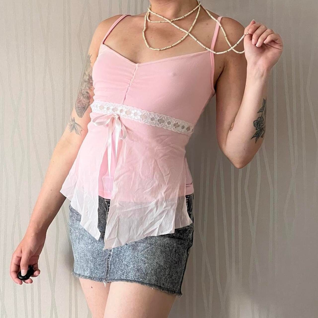 Coquette Cami Top Mesh & Lace Ballerina Fairy Babydoll Pastel Tank Top