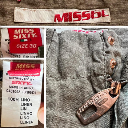 Miss Sixty Cargo Pants Y2K Cyber Techwear Utility Gorpcore Linen Baggy Boyfriend Pants
