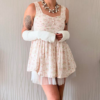 Y2K Beberose Floral Babydoll Mini Dress – Layered Tulle