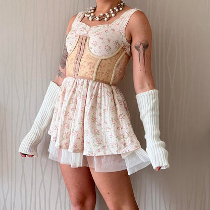 Y2K Beberose Floral Babydoll Mini Dress – Layered Tulle