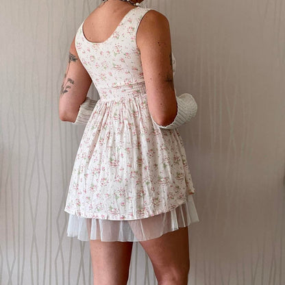 Y2K Beberose Floral Babydoll Mini Dress – Layered Tulle