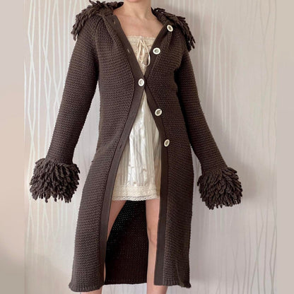 Y2K Miss Sixty Shag Knit Maxi Cardigan – Afghan Style Duster