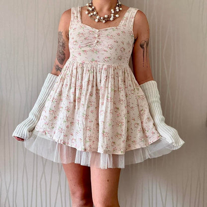 Y2K Beberose Floral Babydoll Mini Dress – Layered Tulle