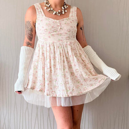 Y2K Beberose Floral Babydoll Mini Dress – Layered Tulle