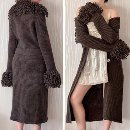 Y2K Miss Sixty Shag Knit Maxi Cardigan – Afghan Style Duster