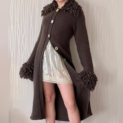 Y2K Miss Sixty Shag Knit Maxi Cardigan – Afghan Style Duster