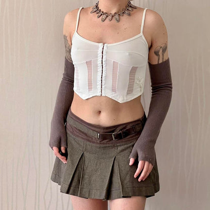 Late 90s / Y2K Omar Piragino Beaded Bustier Top – Mesh Panel Corset