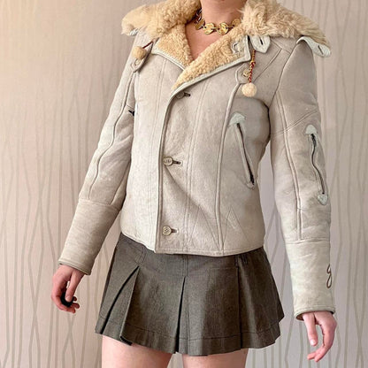 Y2K Diesel Shearling Penny Lane Coat – Embroidered Details