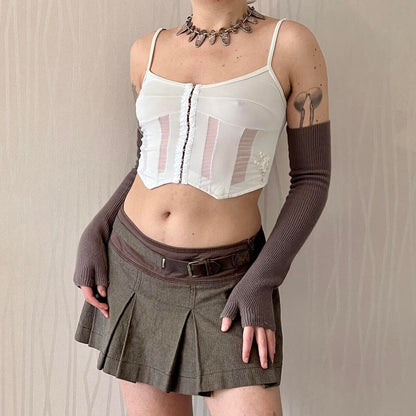 Late 90s / Y2K Omar Piragino Beaded Bustier Top – Mesh Panel Corset