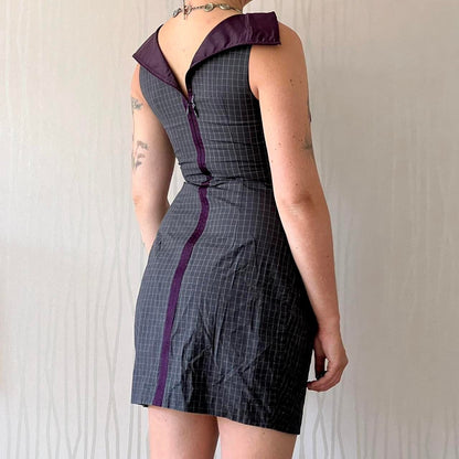Y2K Cop Copine Lace-Up Pinafore Mini Dress – Grid Print