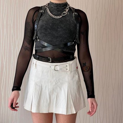 Y2K Miss Sixty Pleated Mini Skirt with Hardware Belt