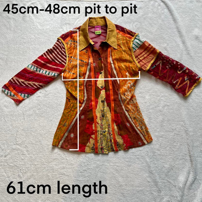 Y2K Save the Queen Snap-Front Blouse – Abstract Bi-Material Mesh