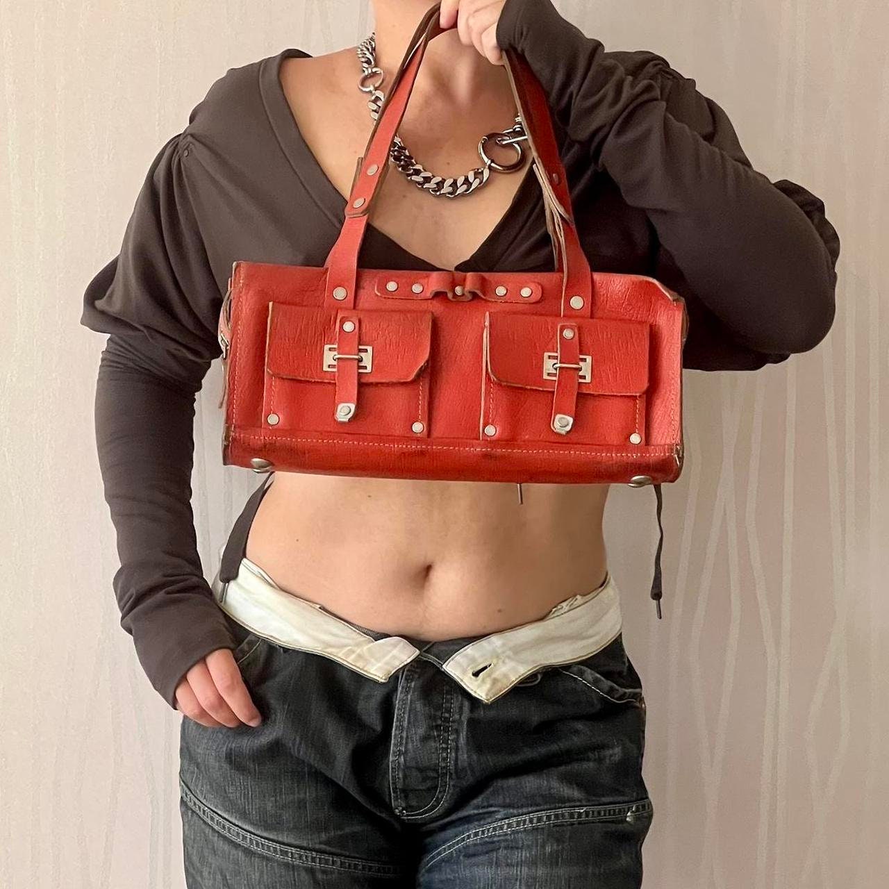 Rare Archive 90's Y2K Leather Diesel Red Baguette Shoulder Bag