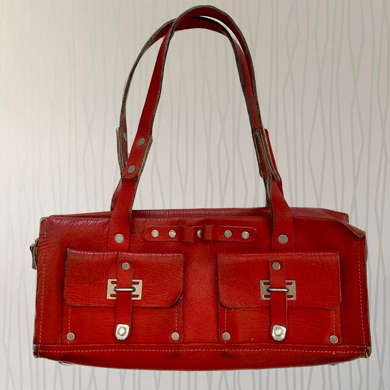 Rare Archive 90's Y2K Leather Diesel Red Baguette Shoulder Bag