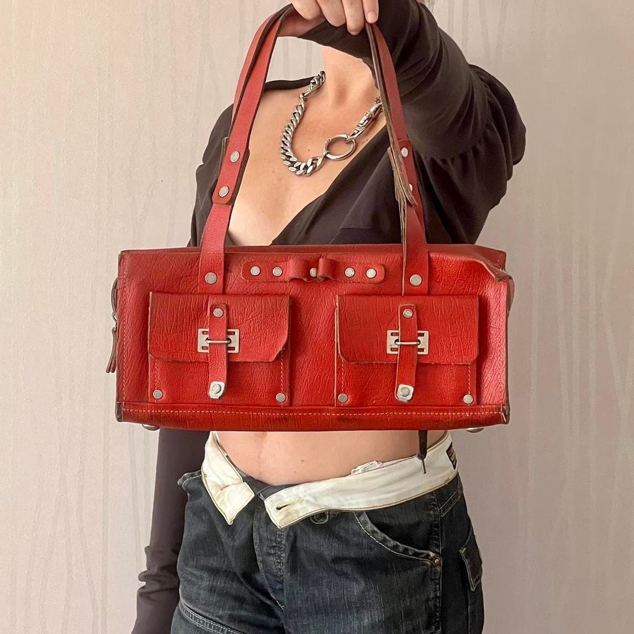 Rare Archive 90's Y2K Leather Diesel Red Baguette Shoulder Bag