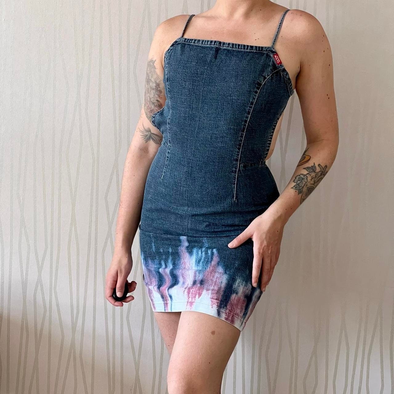 Miss Sixty Dress 90s Tie Dye Retro Backless Denim Mini Dress