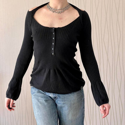 Late 90s / Y2K Guess by Marciano Silk Blend Ribbed Knit Top – Convertible Neckline